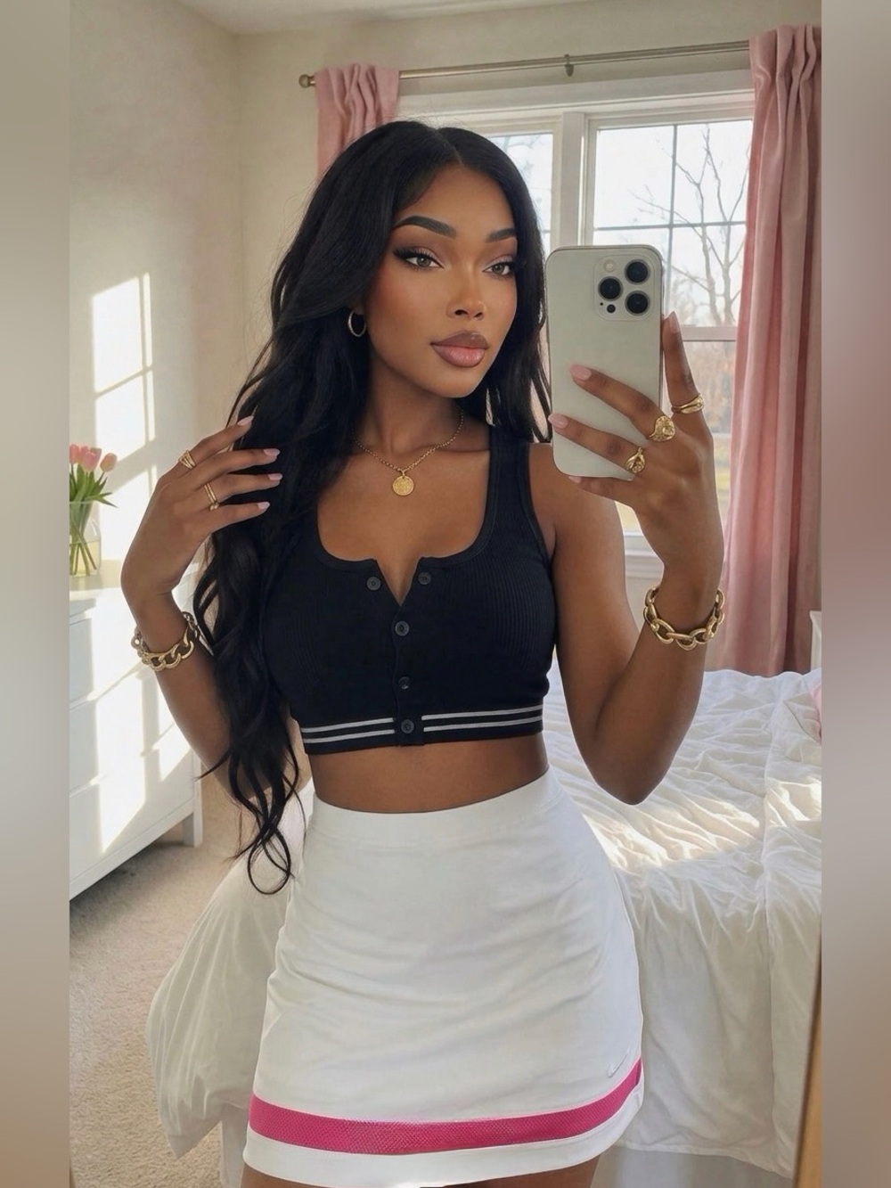 Nike White Mini Skirt with Pink Hem